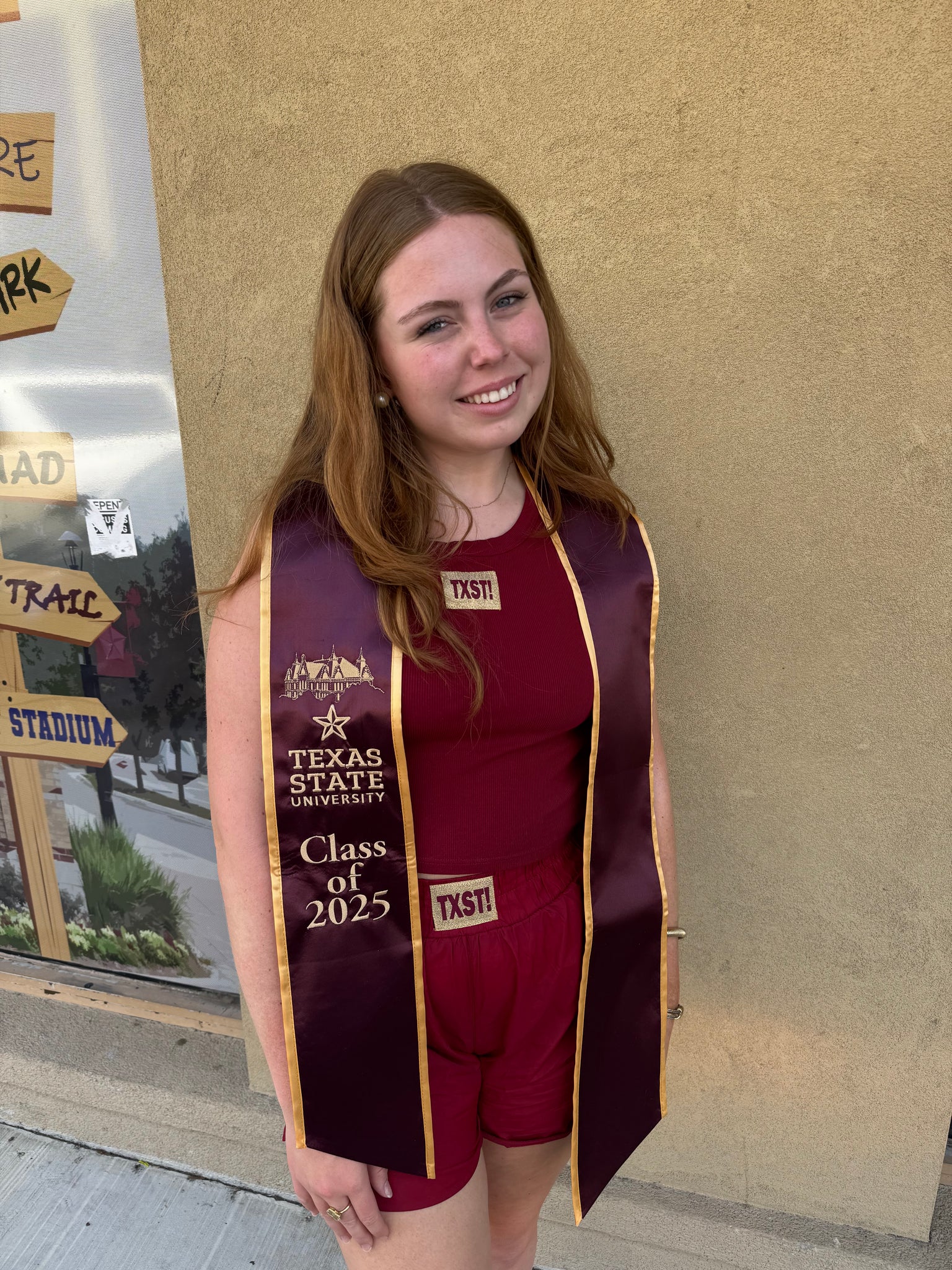 2025 OLD MAIN TEXAS STATE MAROON & GOLD GRADUATION STOLE +2 CUSTOM ITEMS