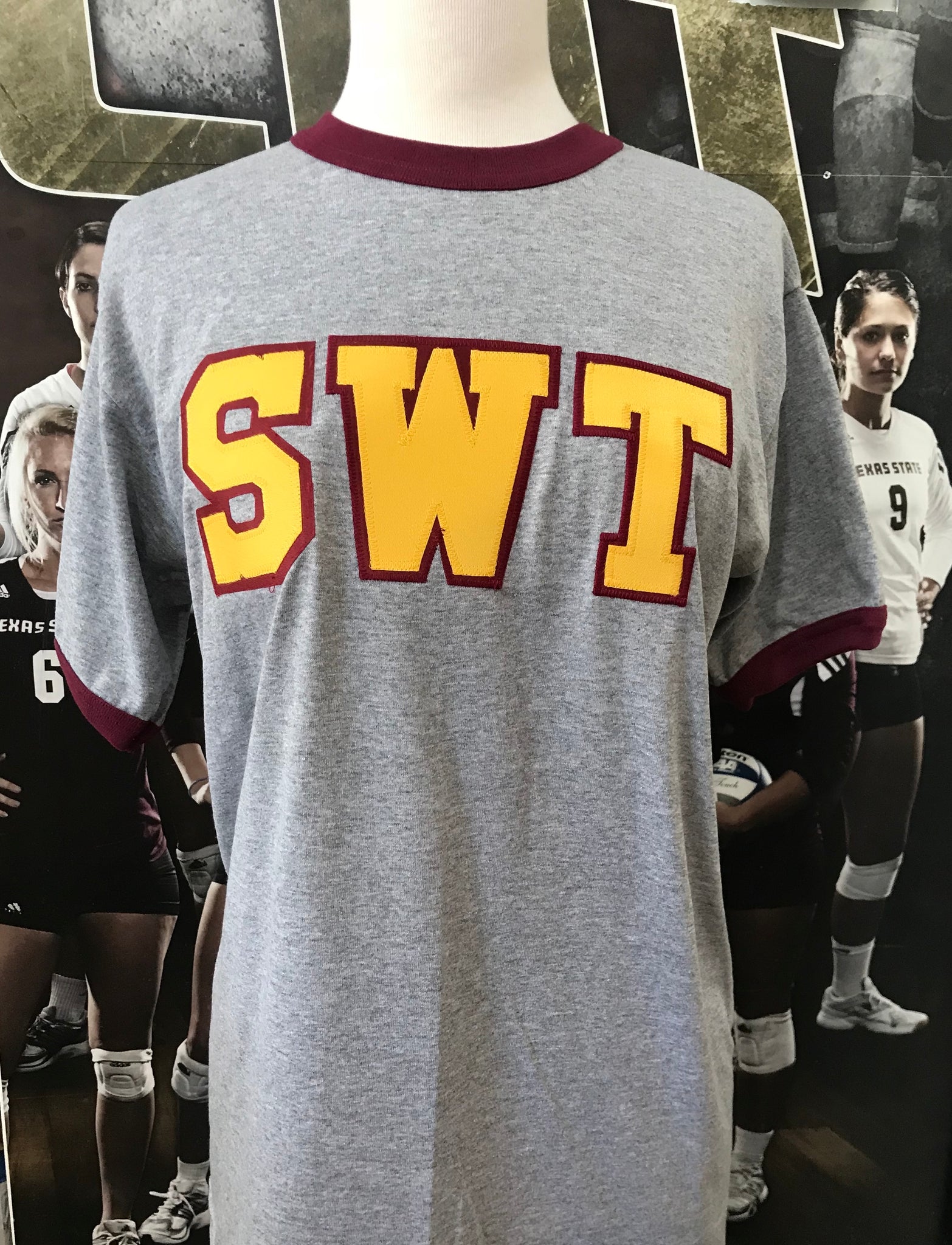 SWT Stich Letters on a Grey Ringer T-Shirt