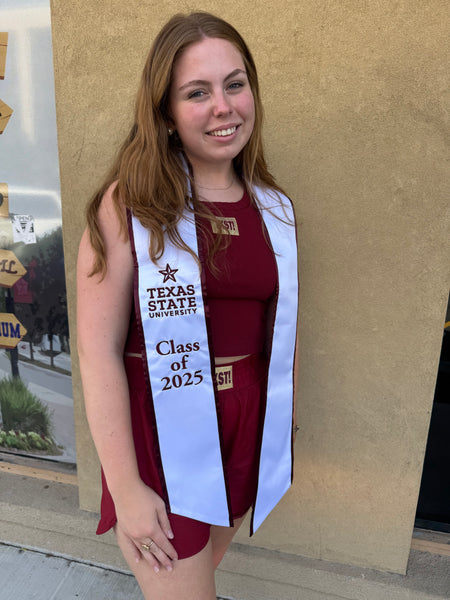 10% OFF!!!  2025 TEXAS STATE UNIVERSITY WHITE & MAROON GRAD STOLE