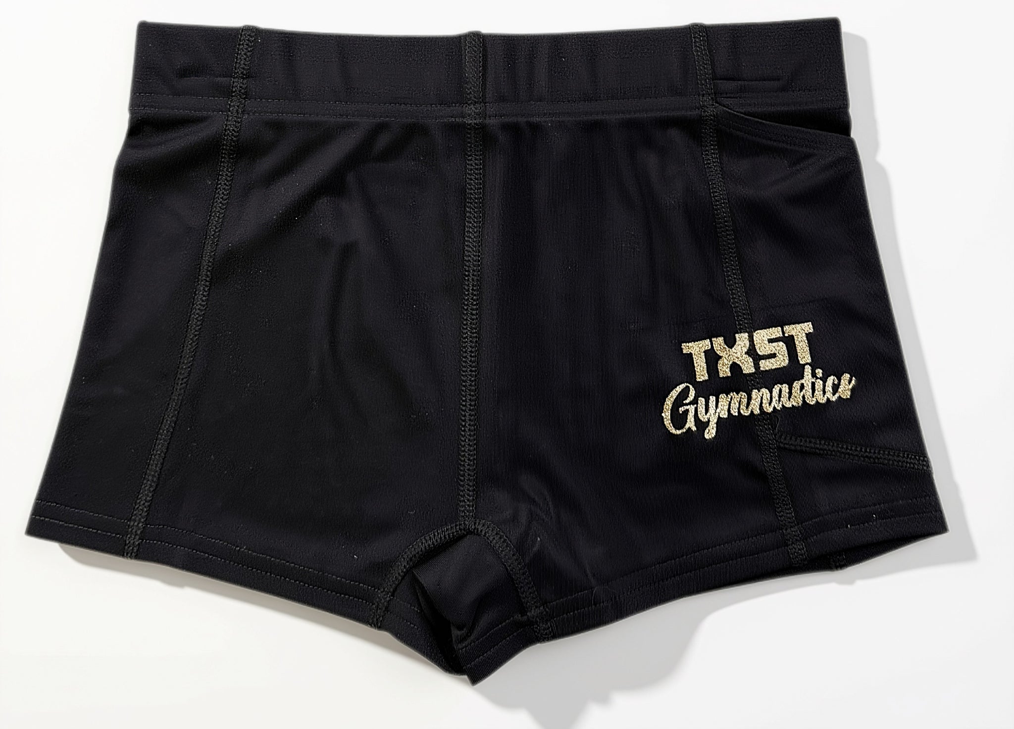 BCG Athletic Shorts in Black with Gold Glitter TXST Gymnastics