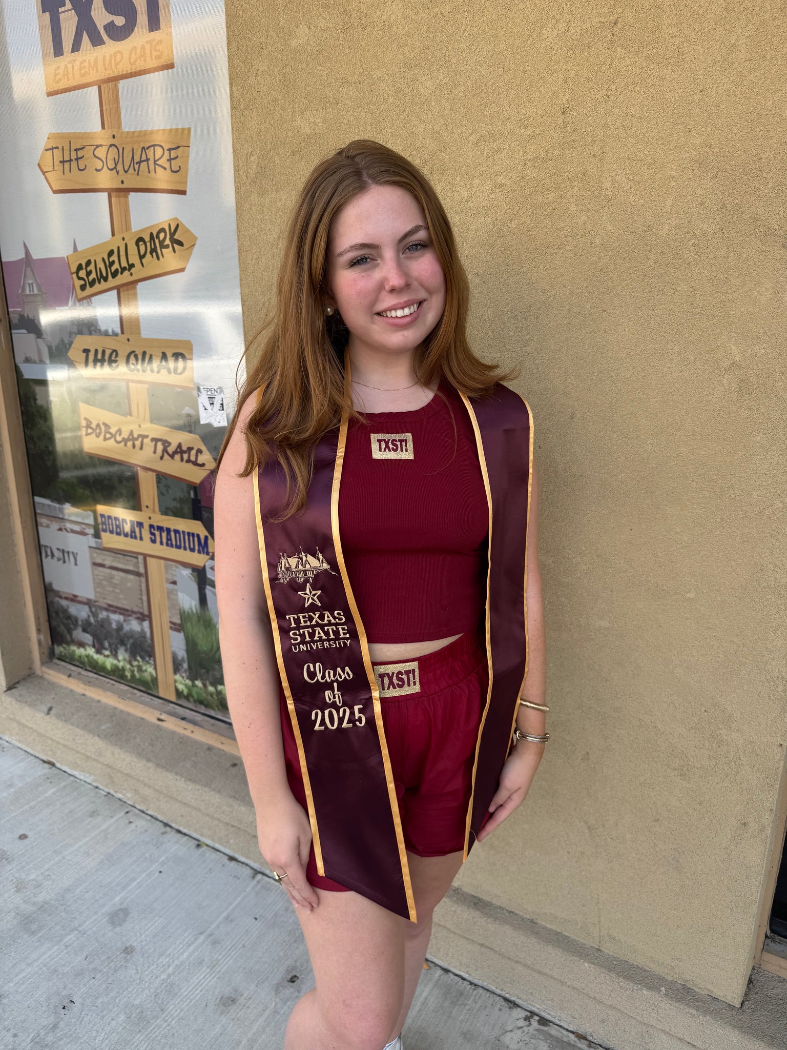 2025 OLD MAIN TEXAS STATE MAROON & GOLD GRADUATION STOLE +2 CUSTOM ITEMS