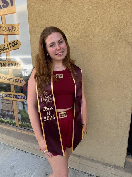 10% OFF!!! 2025 STANDARD TEXAS STATE UNIVERSITY MAROON & GOLD GRAD STOLE