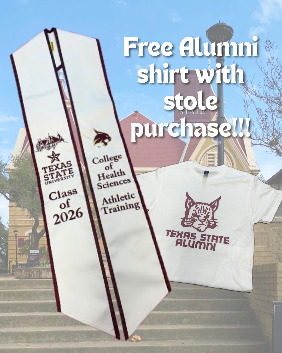 2026 White & Maroon Texas State Stole + Free T!