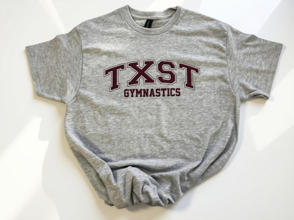 TXST Gymnastics Classic Arch Heather Gray Tee or Sweatshirt