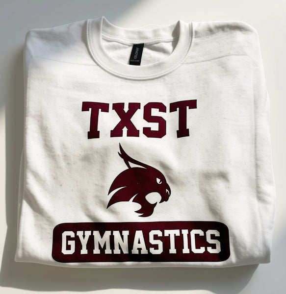 Texas State Gymnastics Bobcat Pride White Tee or Sweatshirt