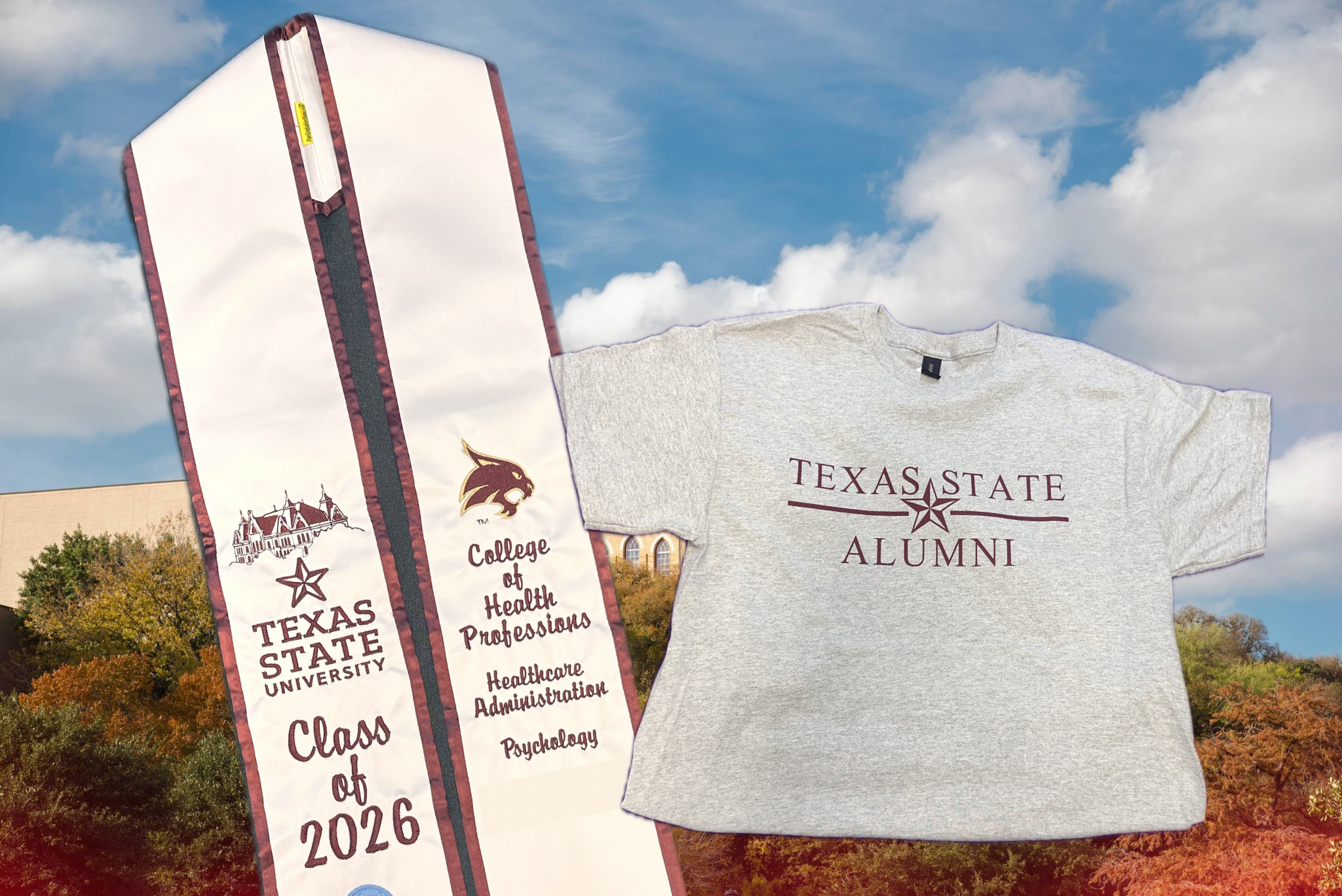 2026 White & Maroon Texas State Stole + Free SHIRT!
