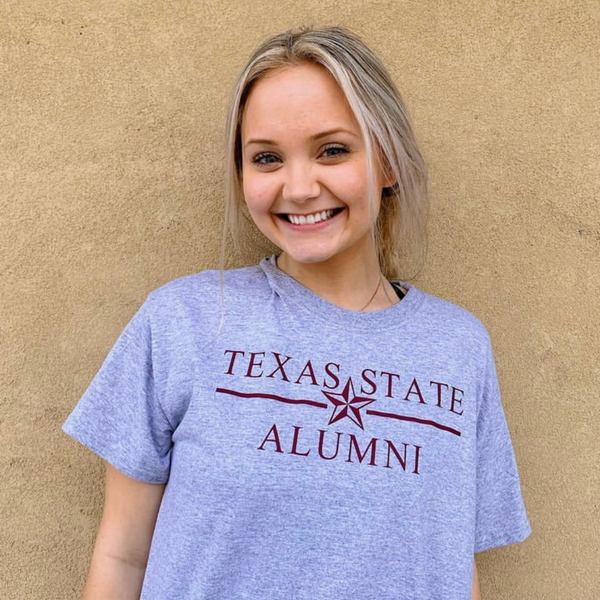 Texas State Alumni T-shirt Gray with Maroon Lettering