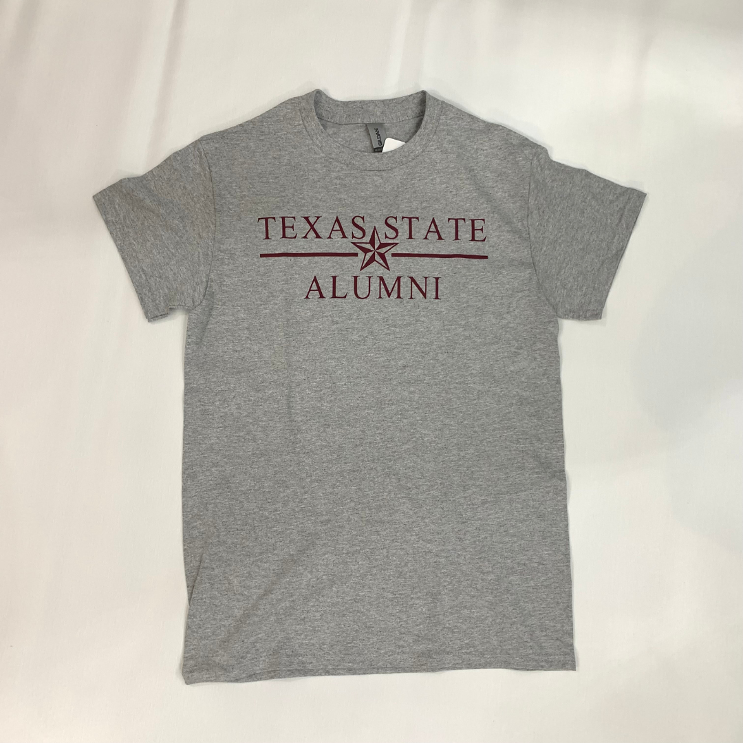 Texas State Alumni T-shirt Gray with Maroon Lettering