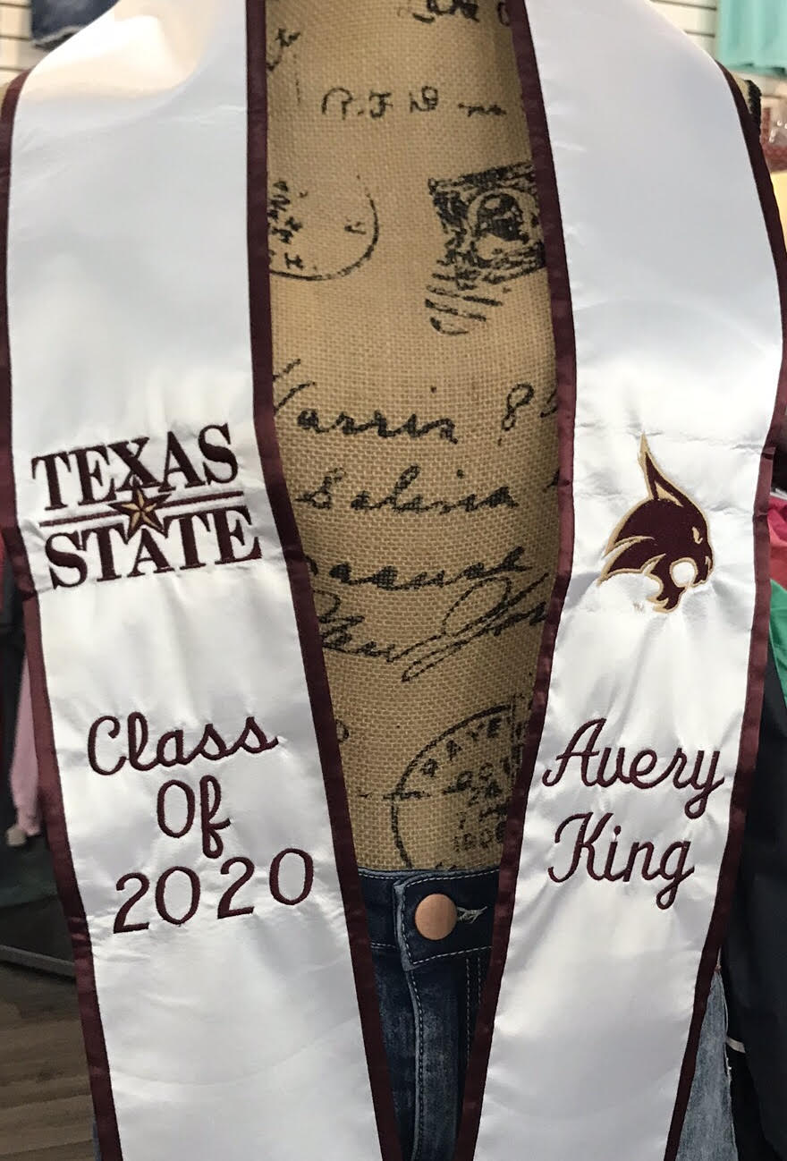 10% OFF!!! 2025 TEXAS STATE WHITE & MAROON GRAD STOLE +1 CUSTOM ITEM