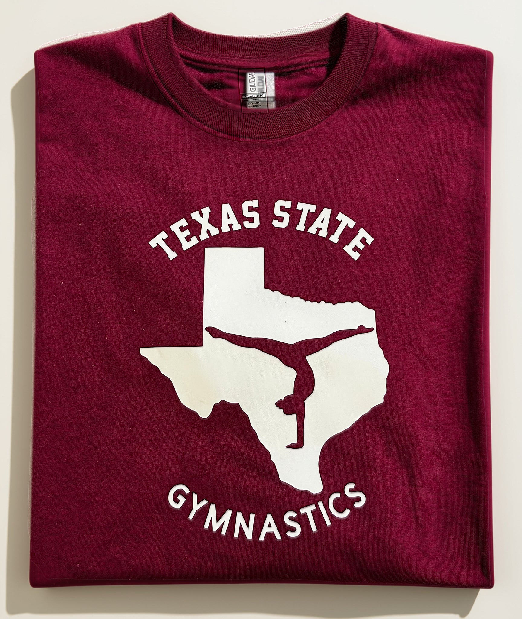 Texas State Gymnastics Lone Star Silhouette Maroon Tee or Sweatshirt