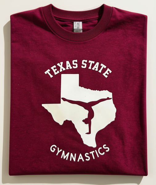 Texas State Gymnastics Lone Star Silhouette Maroon Tee or Sweatshirt