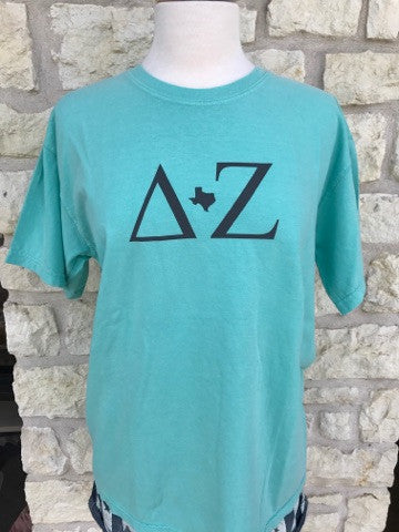 Sorority Texas Chalky Mint Comfort Color T-Shirt with Black Vinyl Lettering