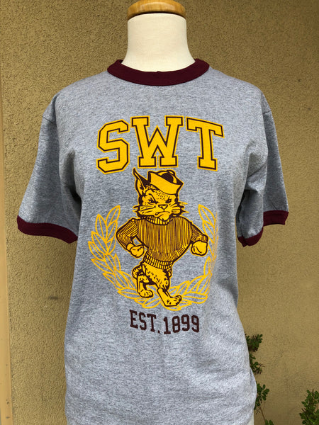 SWT Grey Ringer T-shirt w Gold and Maroon Old Bobcat