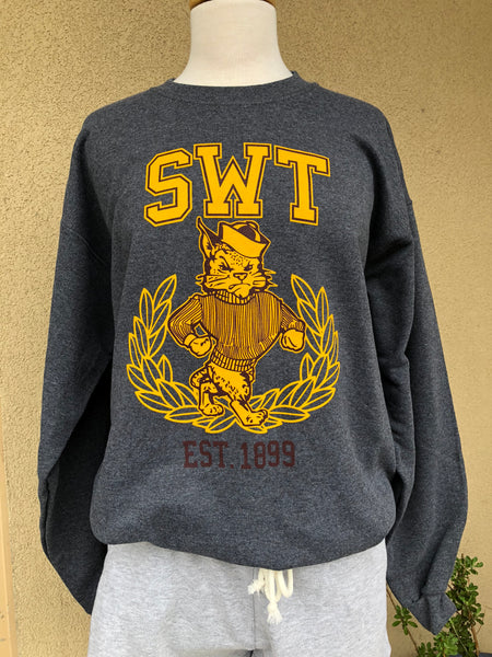 SWT Grey Sweatshirt with Gold and Maroon Old Bobcat Logo