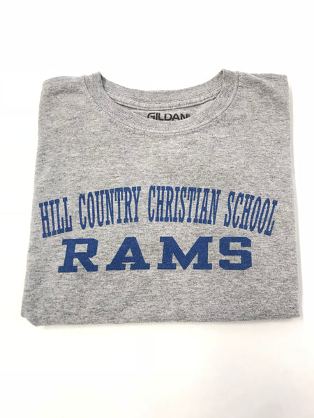 HCCS Grey Gym T-Shirt with Royal Vinyl Lettering