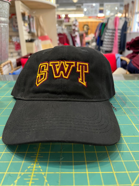 SWT in Maroon on Gold Embroidered on Black Non-Fitted Hat