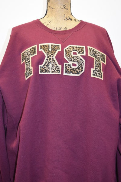 Texas State Maroon Sweatshirt w Leopard TXST