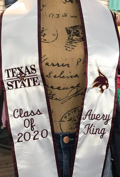RUSH MY STANDARD TEXAS STATE UNIVERSITY WHITE & MAROON GRADUATION STOLE
