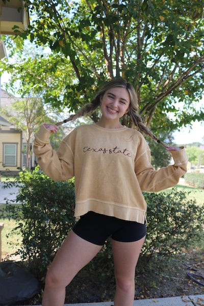 Texas State Mustard Yellow Cropped Corded Crew