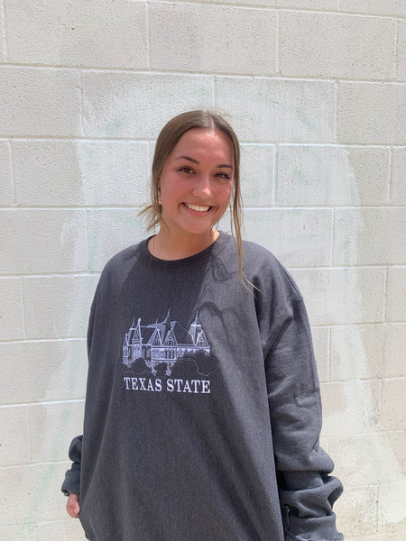 Old Main embroidered with Texas State or Southwest Texas on Sweatshirt