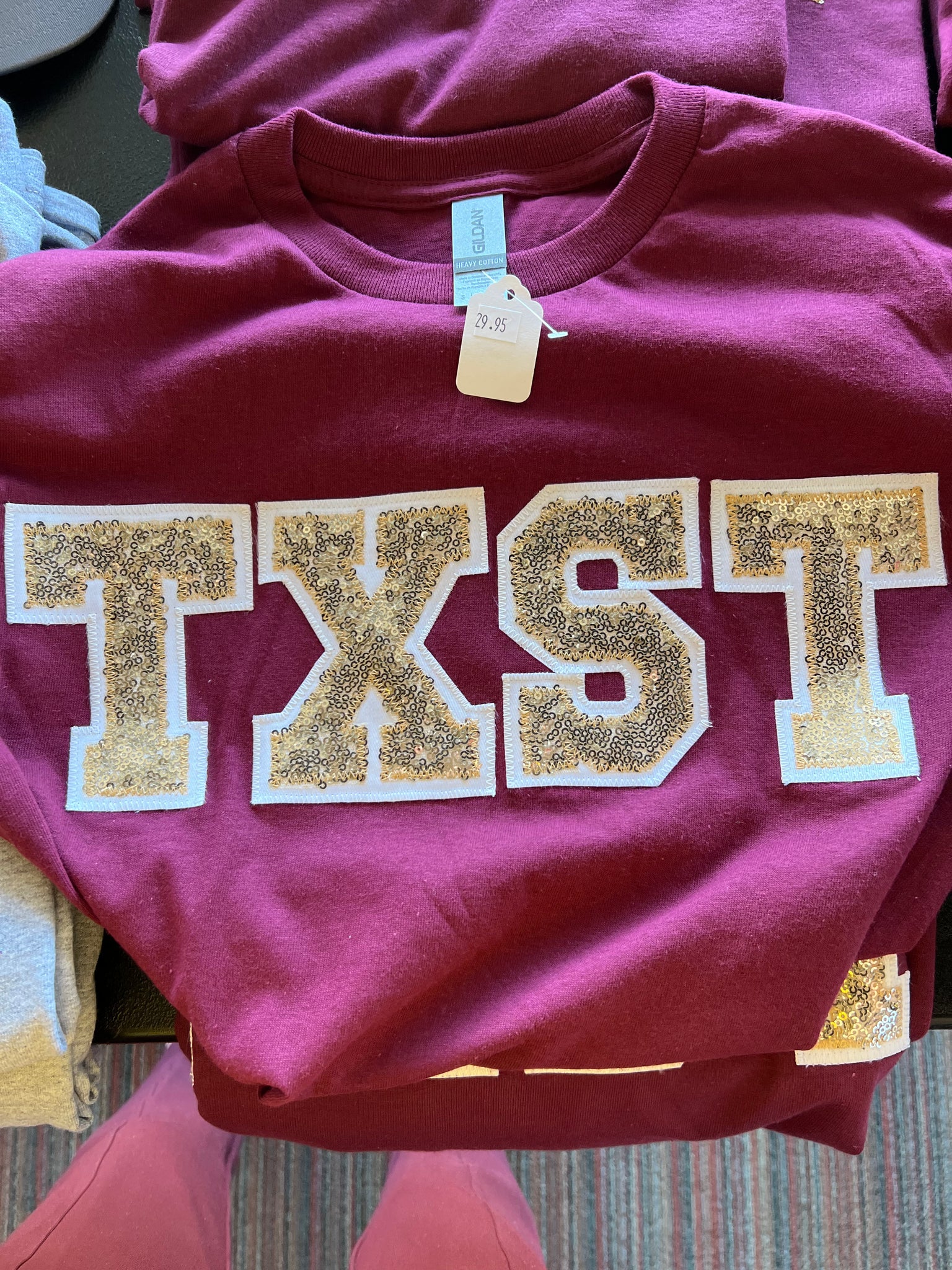 TXST Stitched Letter T-Shirt with Gold Sequin Rings